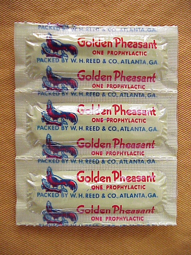 3 NOS VINTAGE GOLDEN PHEASANT CONDOMS / RUBBERS STRIP OF 3, NOT FOR USE 3 NOS VINTAGE GOLDEN PHEASANT CONDOMS / RUBBERS STRIP OF 3, NOT FOR USE