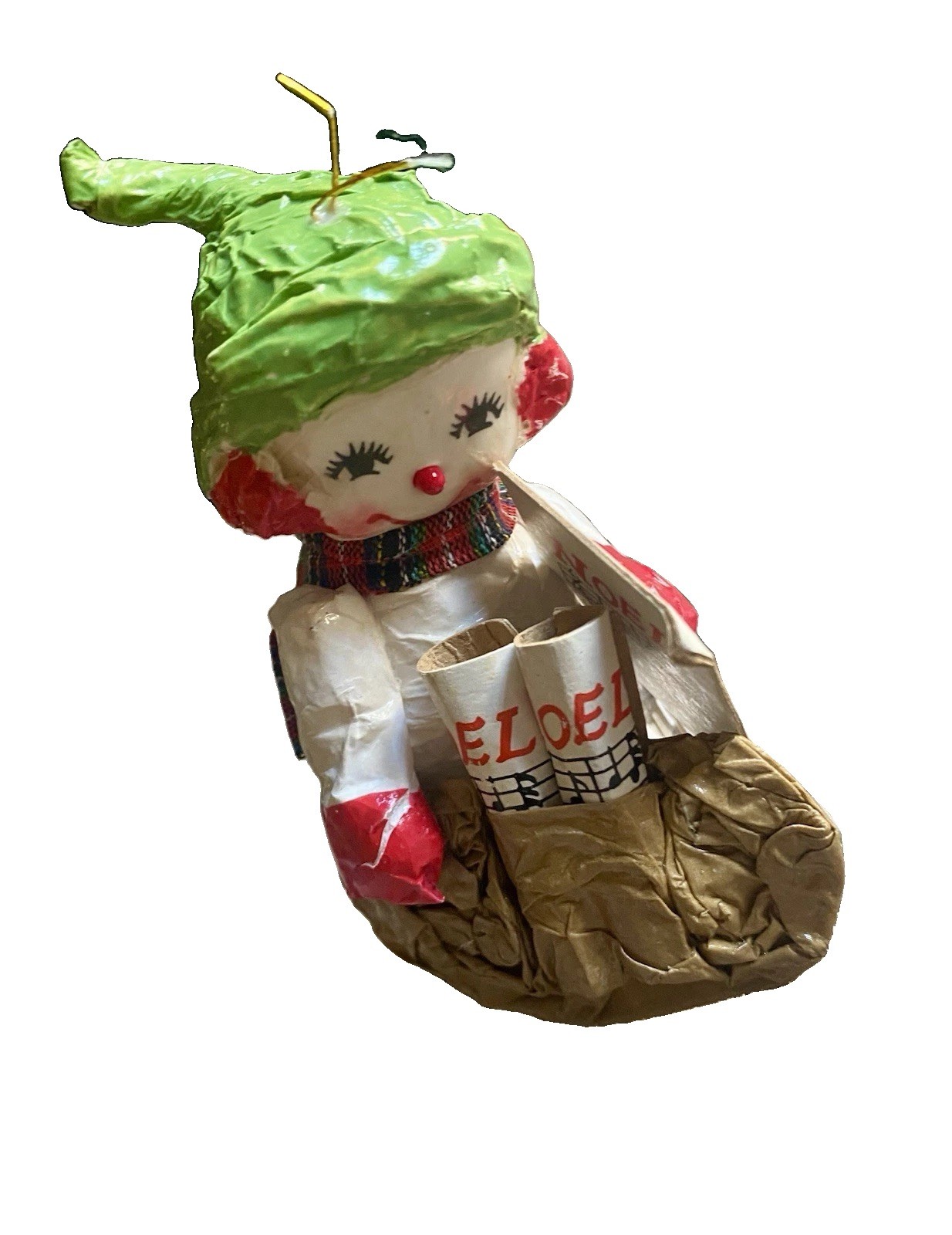 Vintage 70s Papier Mache Snowman Caroler Ornament Noel Music Stand Lot Japan