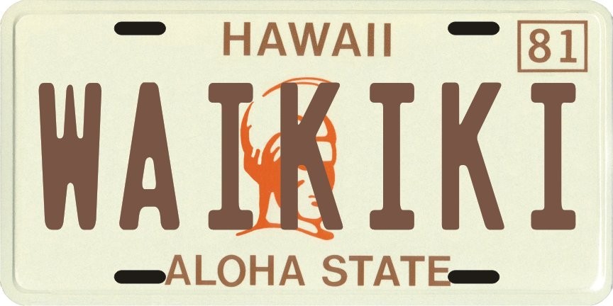 Hawaii 1980's WAIKIKI Aluminum License Plate Hawaii 1980's WAIKIKI Aluminum License Plate