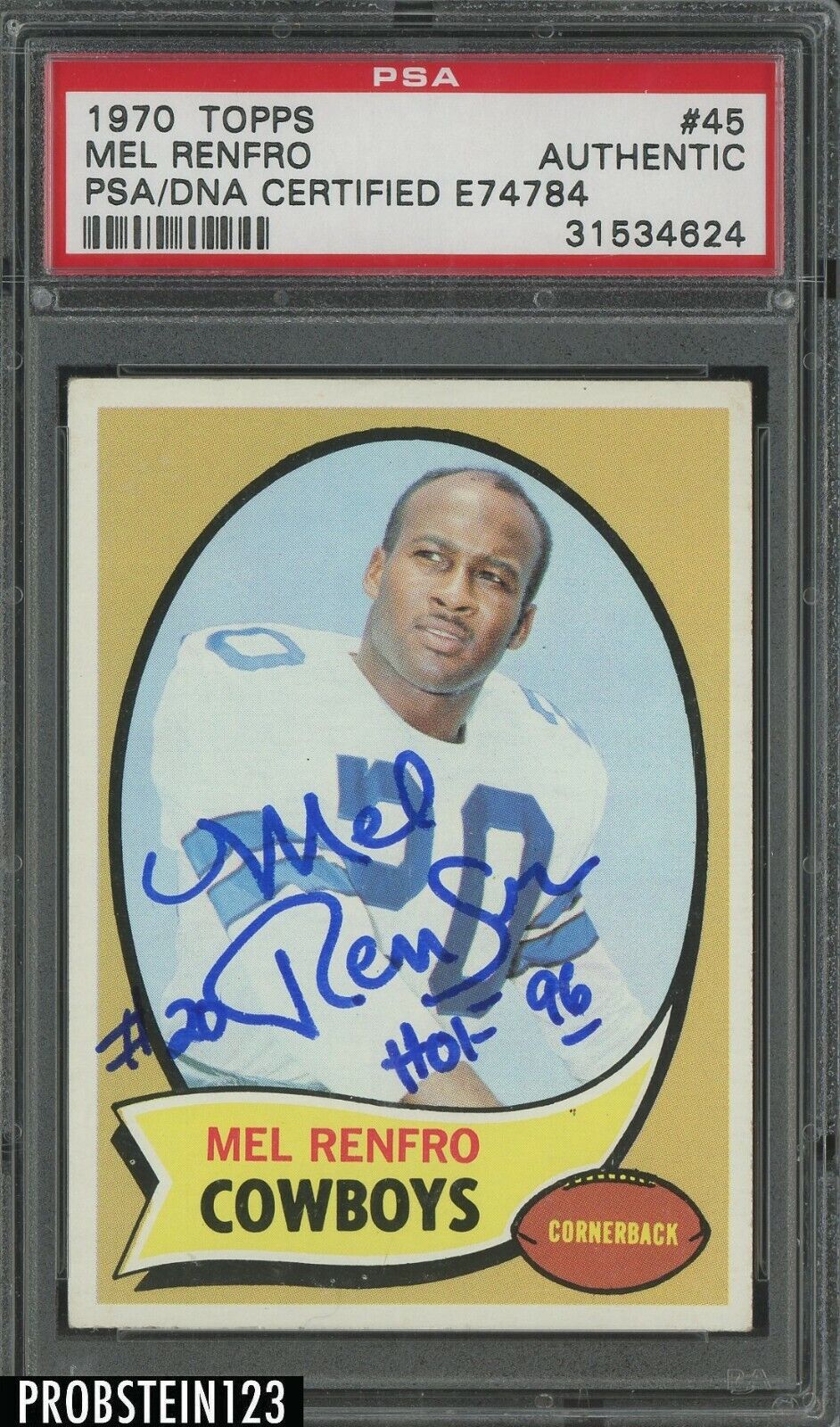 Mel Renfro Signed 1970 Topps Football #45 AUTO Dallas Cowboys PSA/DNA Authentic