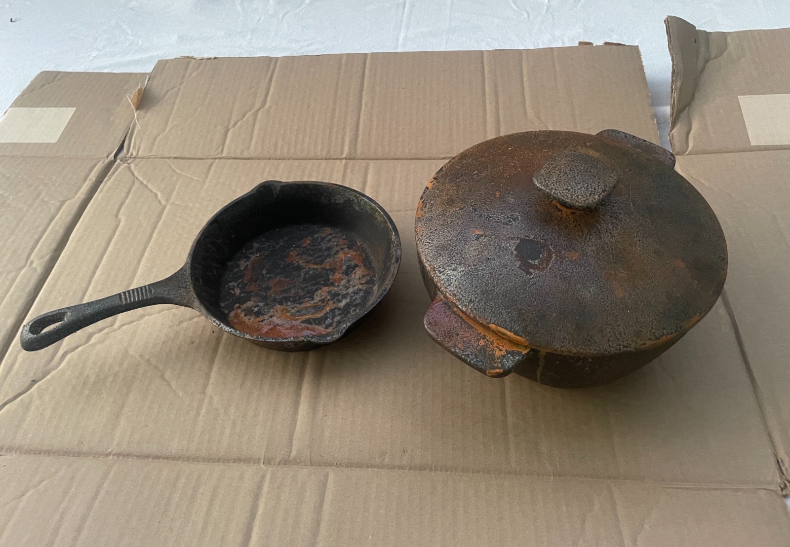 2 Cast Iron Skillet + Pot For Parts Repair Refinishing Heavy 8\