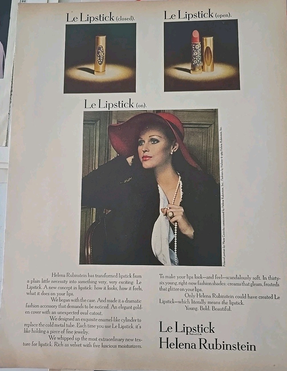 1970 Helena Rubinstein Le Lipstick cosmetics Halston Fashion vintage ad 1970 Helena Rubinstein Le Lipstick cosmetics Halston Fashion vintage ad