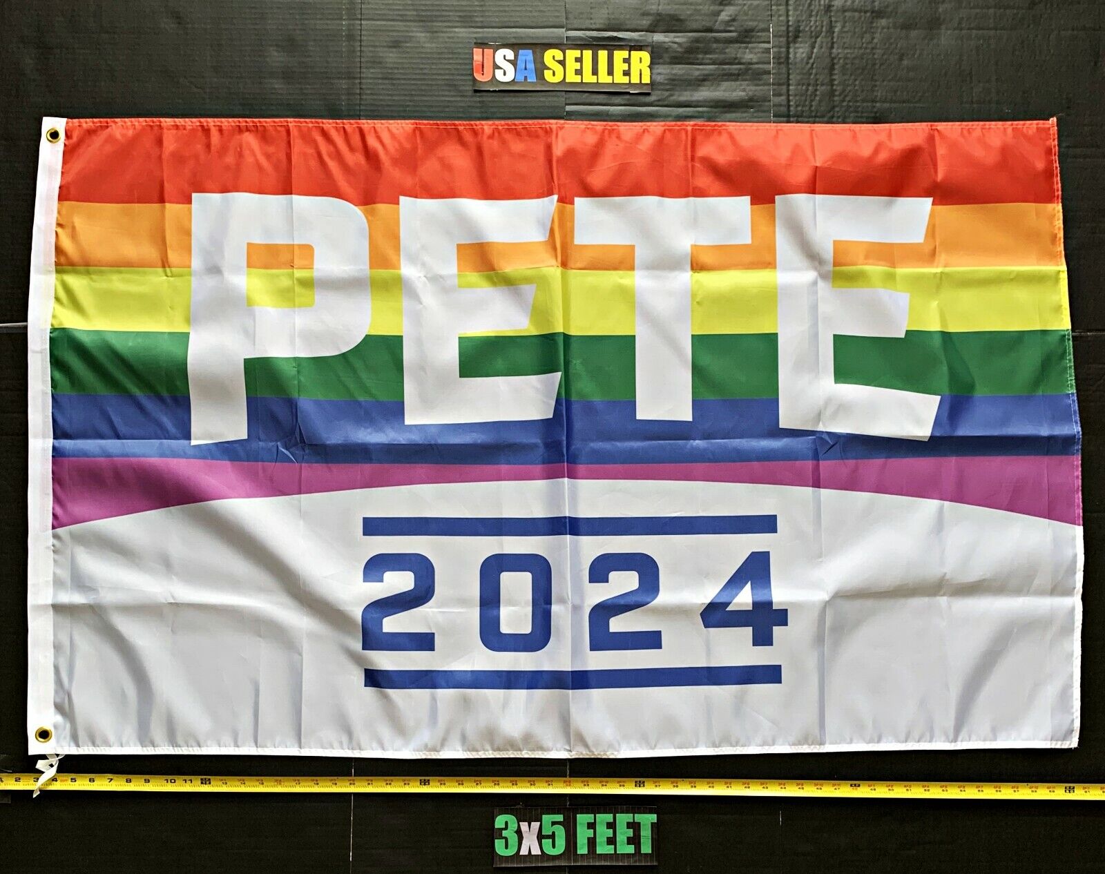 Pete Buttigieg Flag *FREE FIRST CLASS SHIP* White Rainbow LGBT 2024 Sign 3x5'