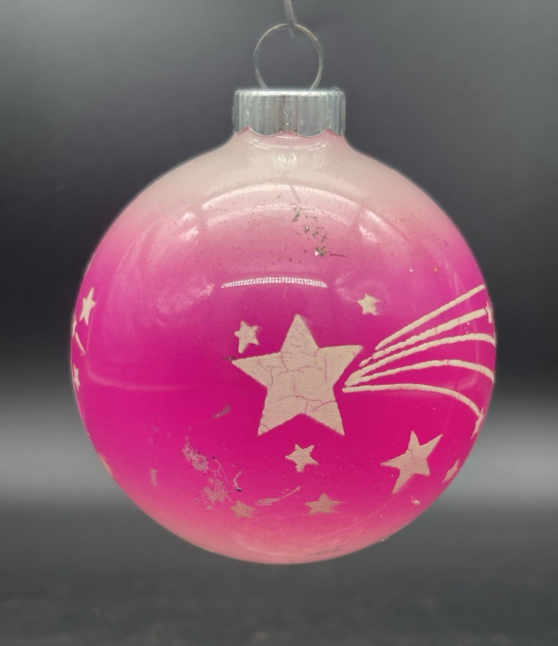 VTG Shiny Brite HTF Atomic Pink Moon Shooting Star Glass Christmas Ornament 2.5\