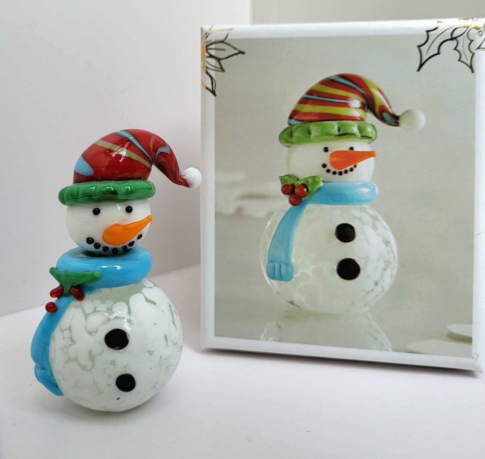 Pier 1 Imports Christmas SNOWMAN Handcrafted Glass Figurine 2.5\