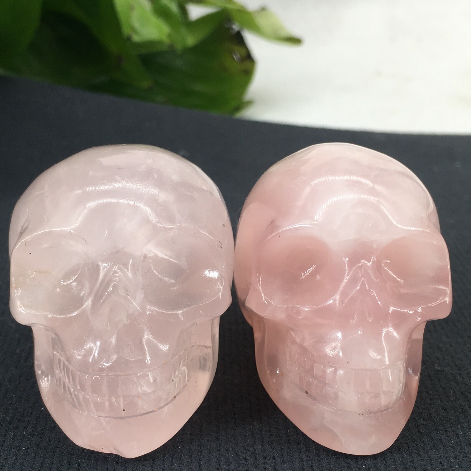2pc Natural pink crystal Quartz hand Carved skull crystal Reiki healing 2''