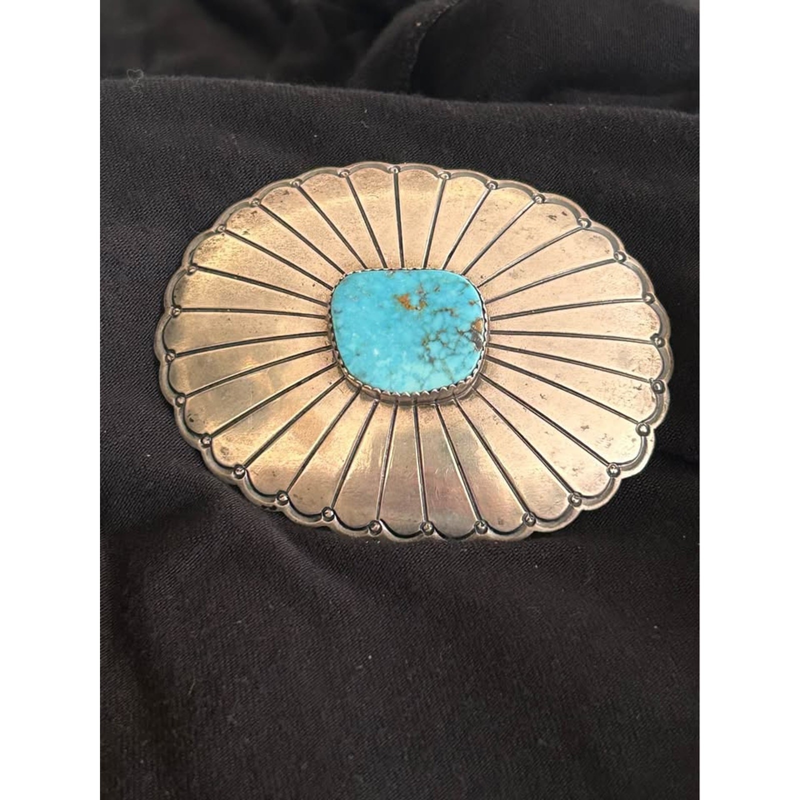 Vintage C. M. Yazzie Turquoise Sterling Silver Belt Buckle – Navajo Signed