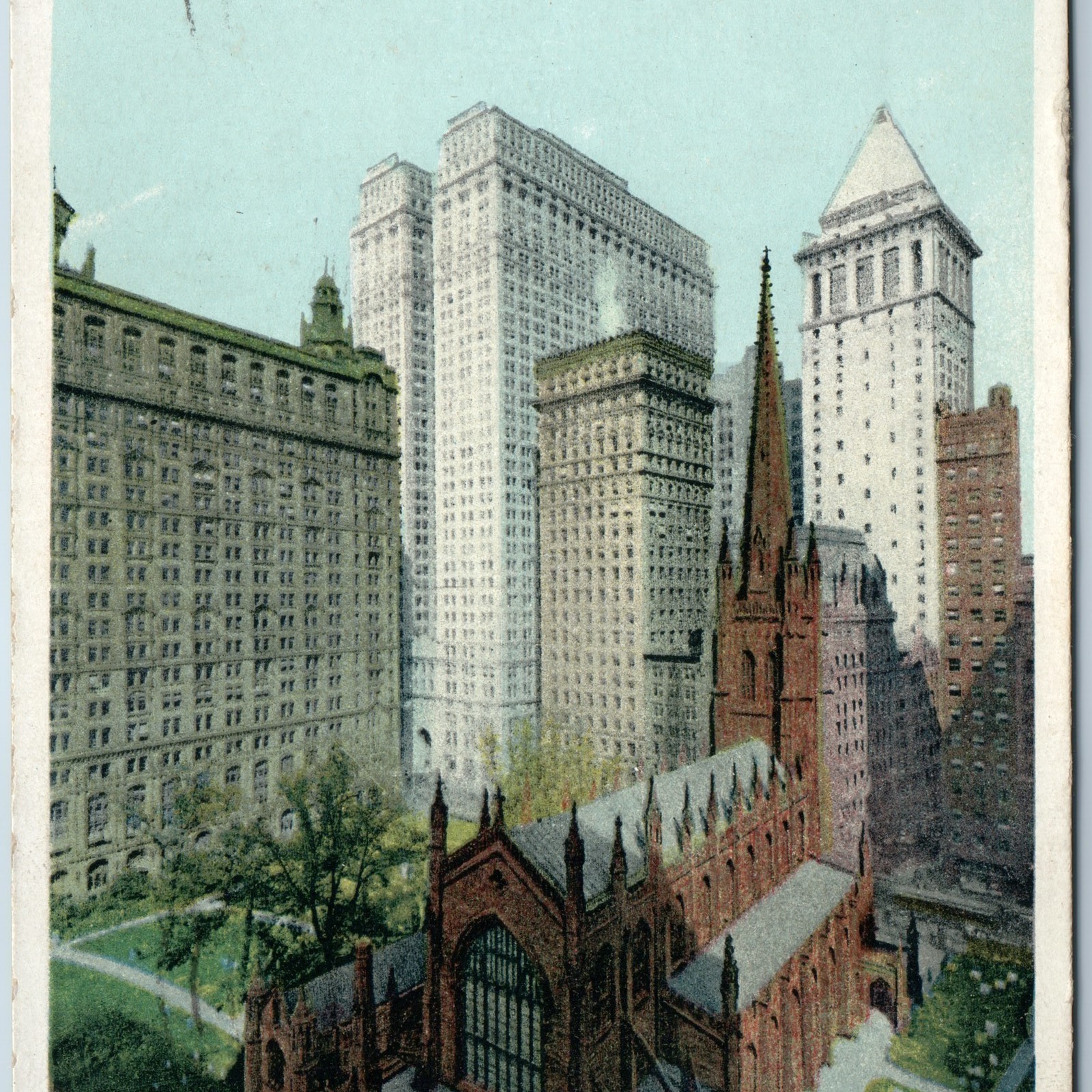 c1910s Trinity Church & Office Skyscrapers New York City NY Postcard Detroit Pub c1910s Trinity Church & Office Skyscrapers New York City NY Postcard Detroit Pub