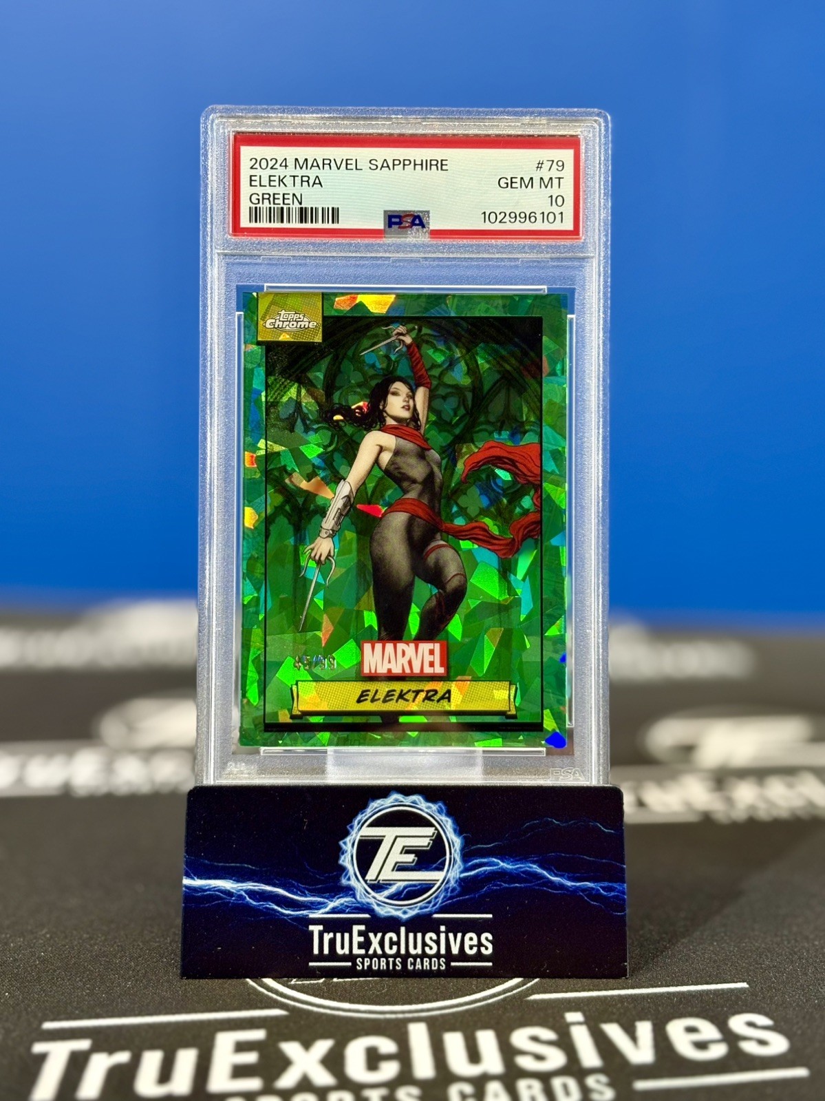 2024 TOPPS CHROME MARVEL ELEKTRA SAPPHIRE ED #79 GREEN PSA 10