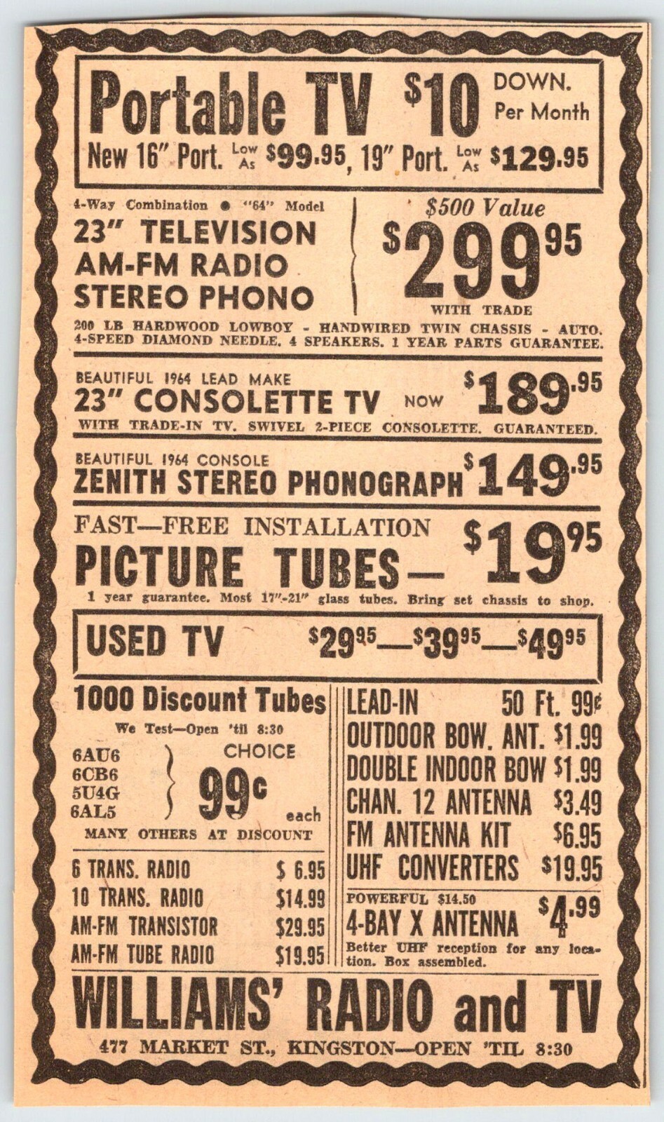 1963 WILLIAMS RADIO & TV KINGSTON PENNSYLVANIA 3.5 1963 WILLIAMS RADIO & TV KINGSTON PENNSYLVANIA 3.5