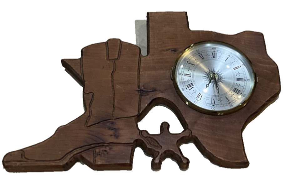UNIQUE- Rustic Hand-Carved Wooden Texas & Boot Shaped Wall Clock-Vintage UNIQUE- Rustic Hand-Carved Wooden Texas & Boot Shaped Wall Clock-Vintage