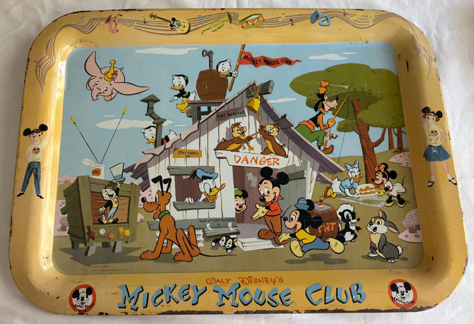 VINTAGE WALT DISNEY MICKEY MOUSE CLUB MOUSEKETEERS METAL TV DINNER TRAY - RARE VINTAGE WALT DISNEY MICKEY MOUSE CLUB MOUSEKETEERS METAL TV DINNER TRAY - RARE