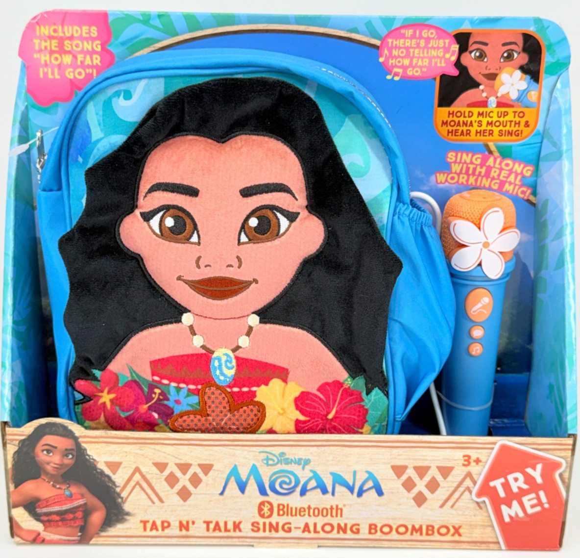 Disney Moana Bluetooth Tap N Talk Sing Along Boombox Backpack Mic New Sealed