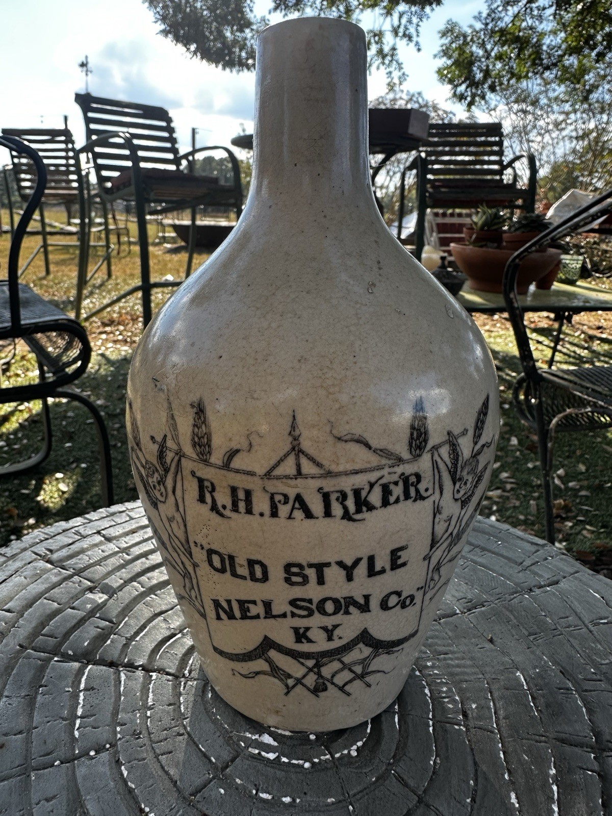 Antique R.H. Parker Old Style Nelson Co KY Whiskey Stoneware Salt Glaze Stencil