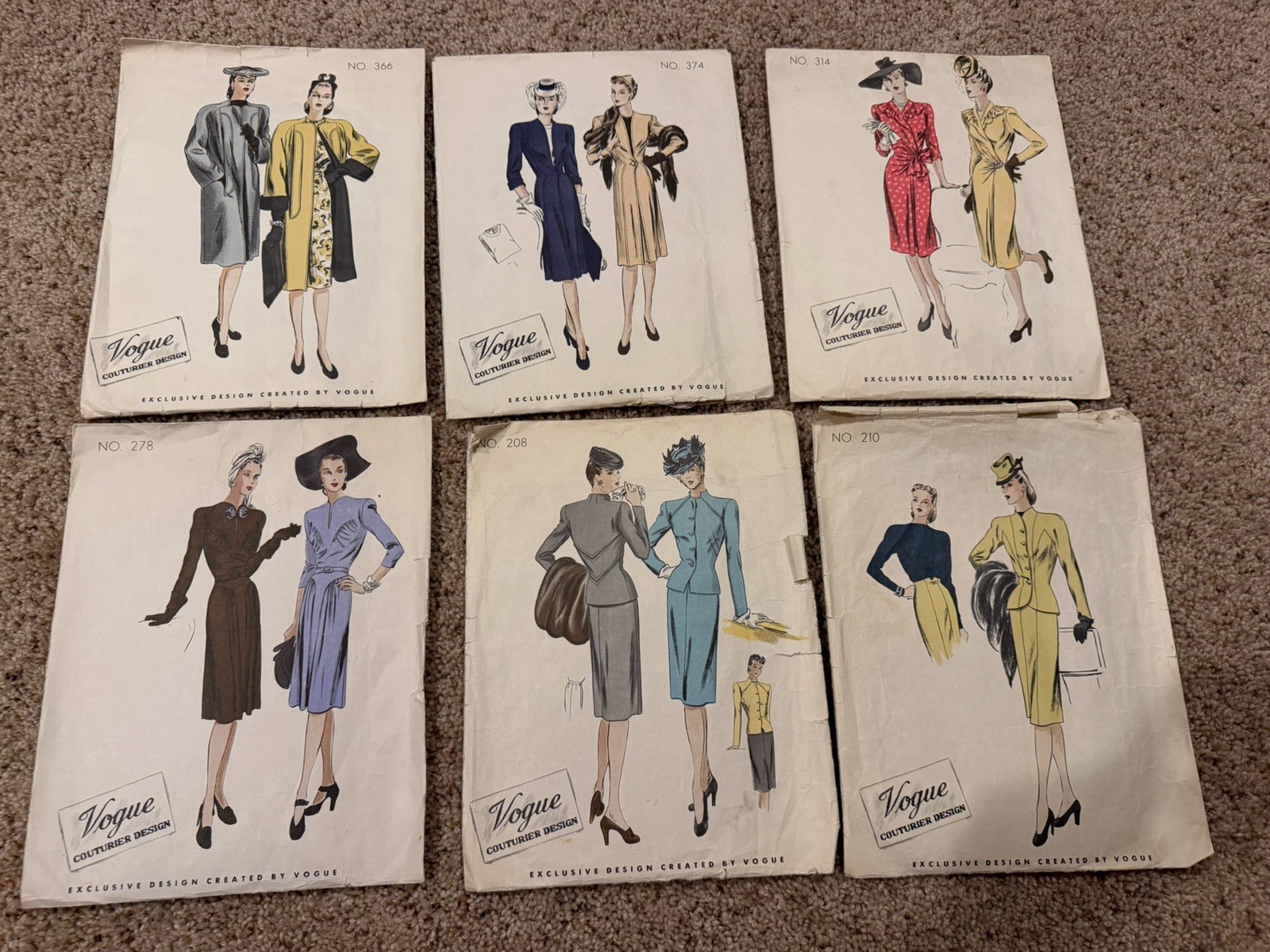 6 Vintage Vogue Couturier Sewing Patterns 1940s 1950s Size 14 Fashion Lot