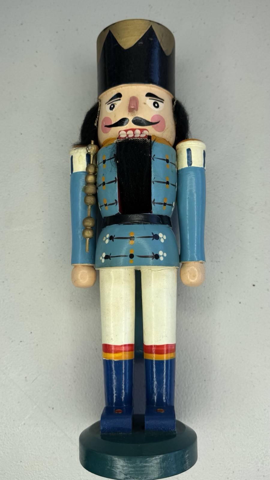 Vintage German Erzgebirge Hussar Nutcracker Blue 14” Wood Soldier W/ Box GDR