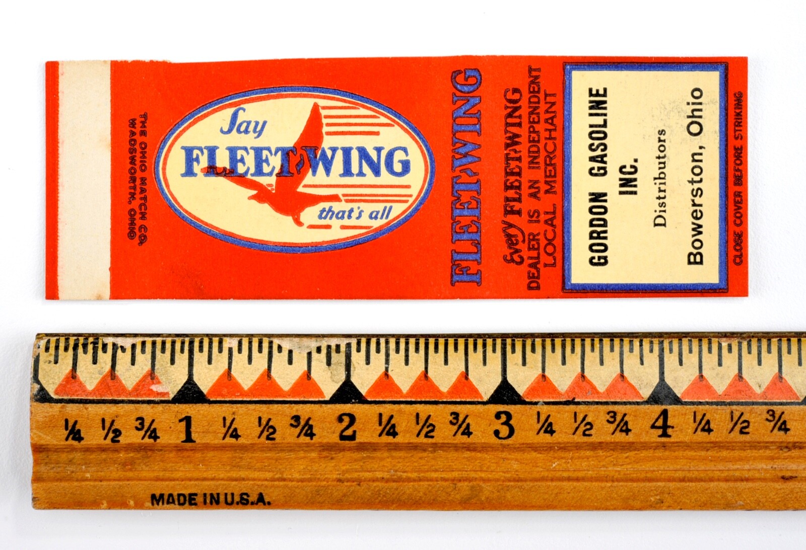 Vintage 1930's Say Fleet Wing Oil Advertising Matchbook Cover Bowerston, Ohio#36