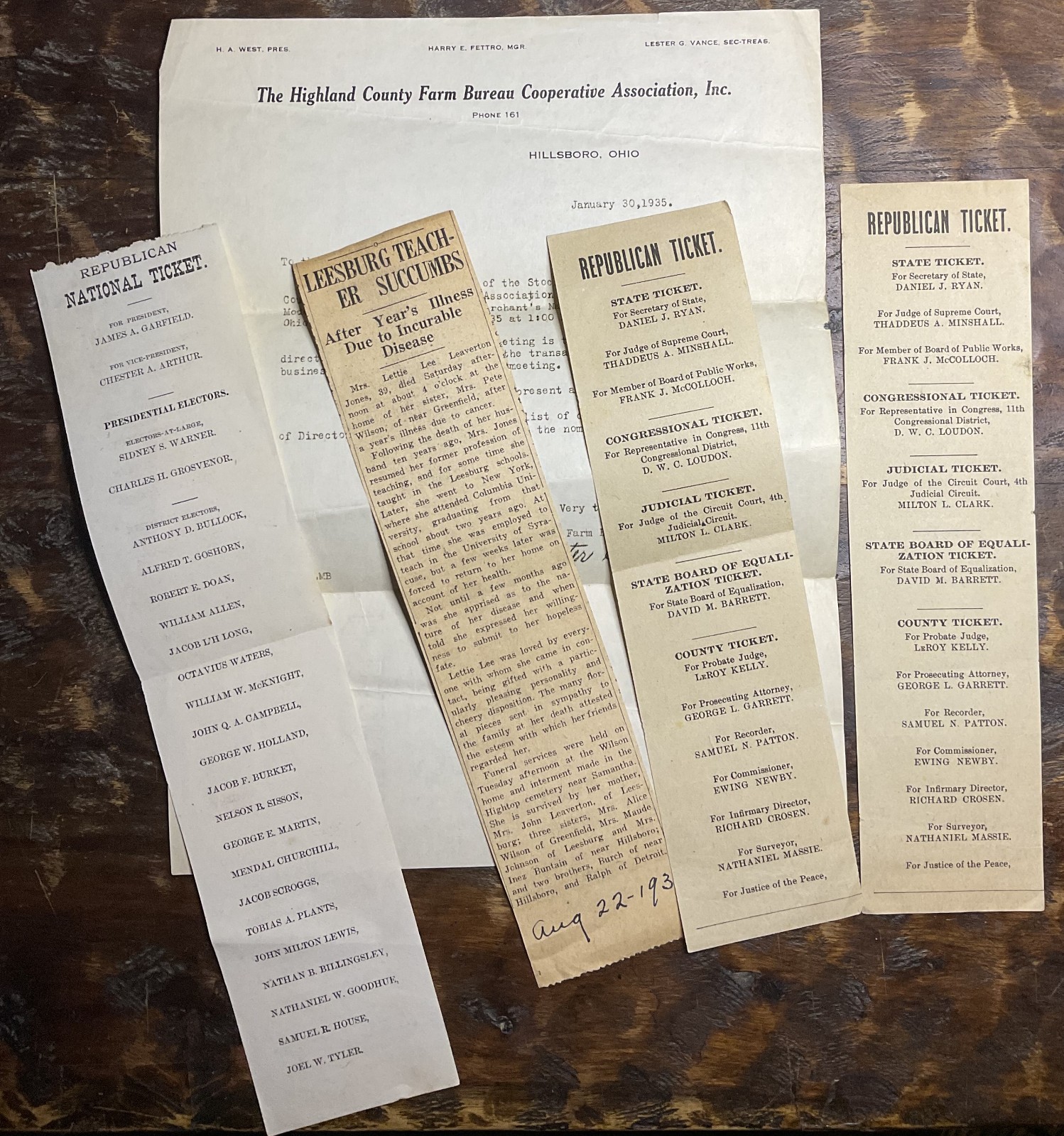 1880 James Garfield National & State Republican Tickets-Ohio Farm Bureau Letter