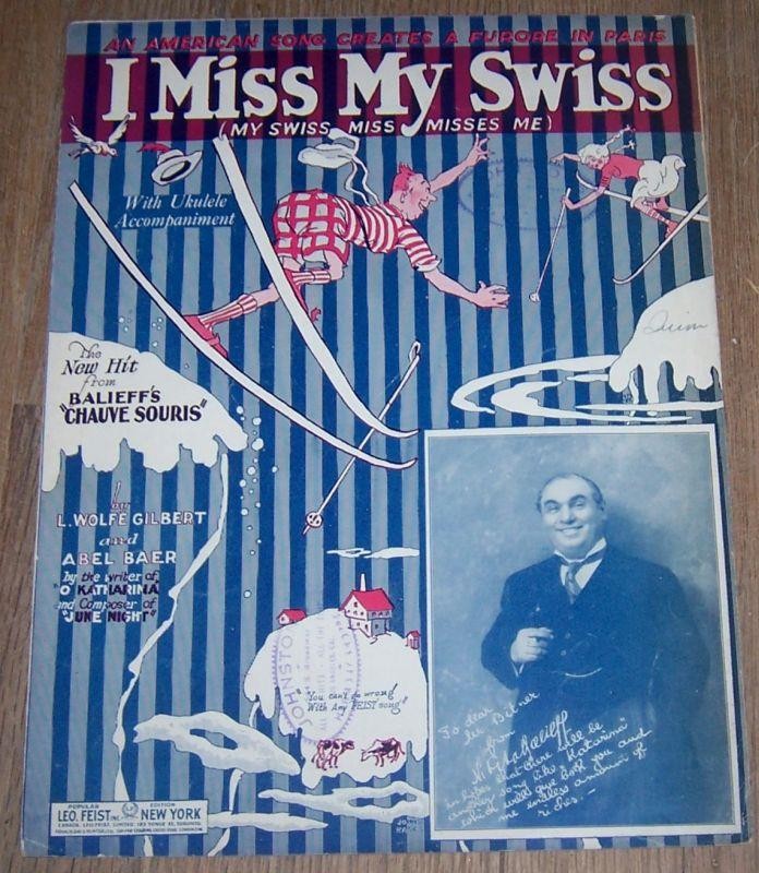 I Miss My Swiss Balieff's Chauve Souris 1925 Vintage Theater Sheet Music I Miss My Swiss Balieff's Chauve Souris 1925 Vintage Theater Sheet Music