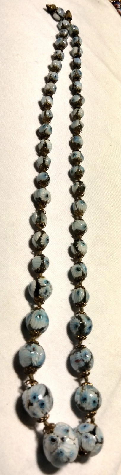 Vintage Venetian Rare Blue Center Murina Glass Beads Beaded Necklace Vintage Venetian Rare Blue Center Murina Glass Beads Beaded Necklace