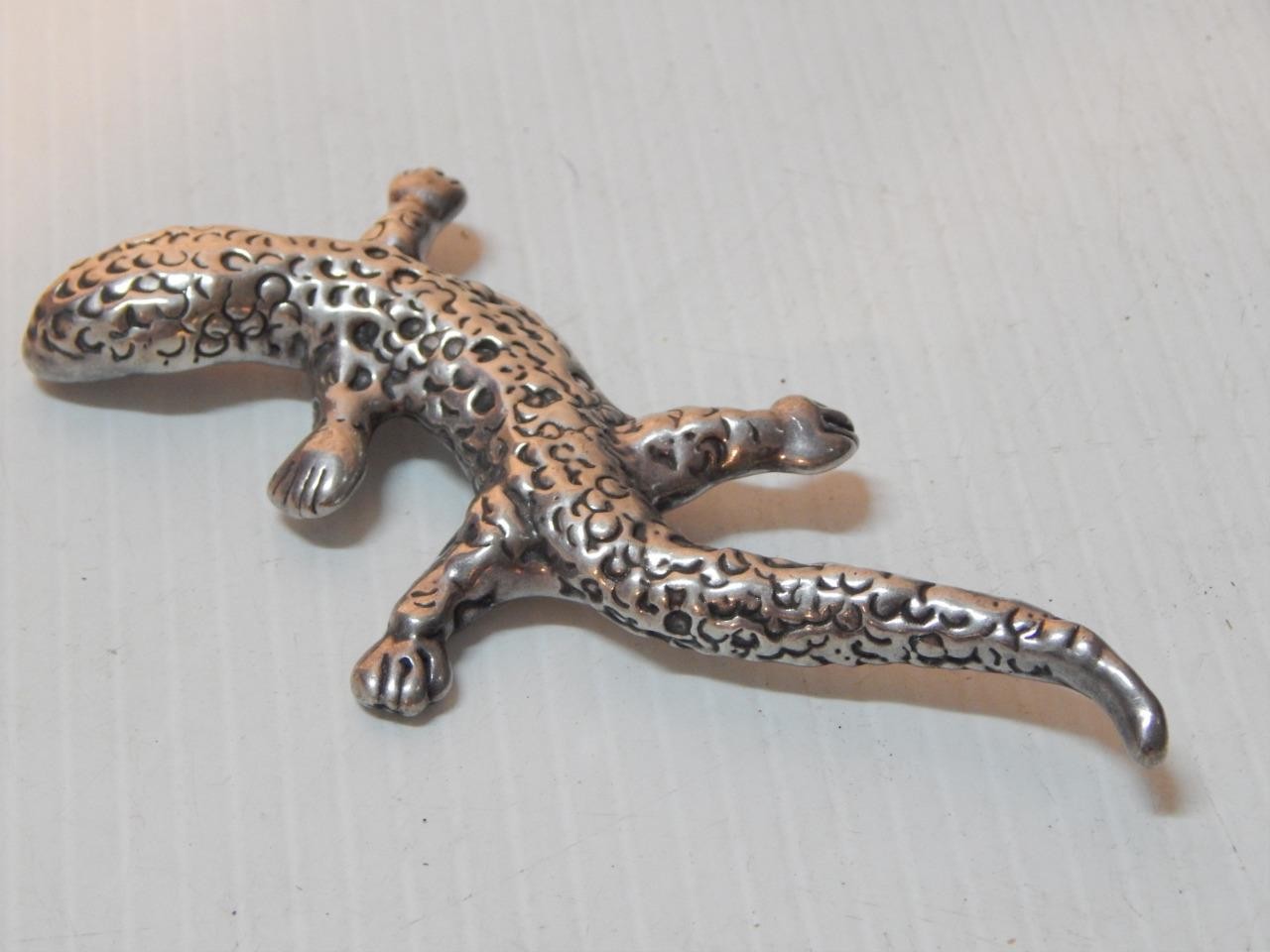 XLRG SHOWY ART DECO VINTAGE MEXICAN STERLING SILVER LIZARD PIN - BUY IT NOW 
