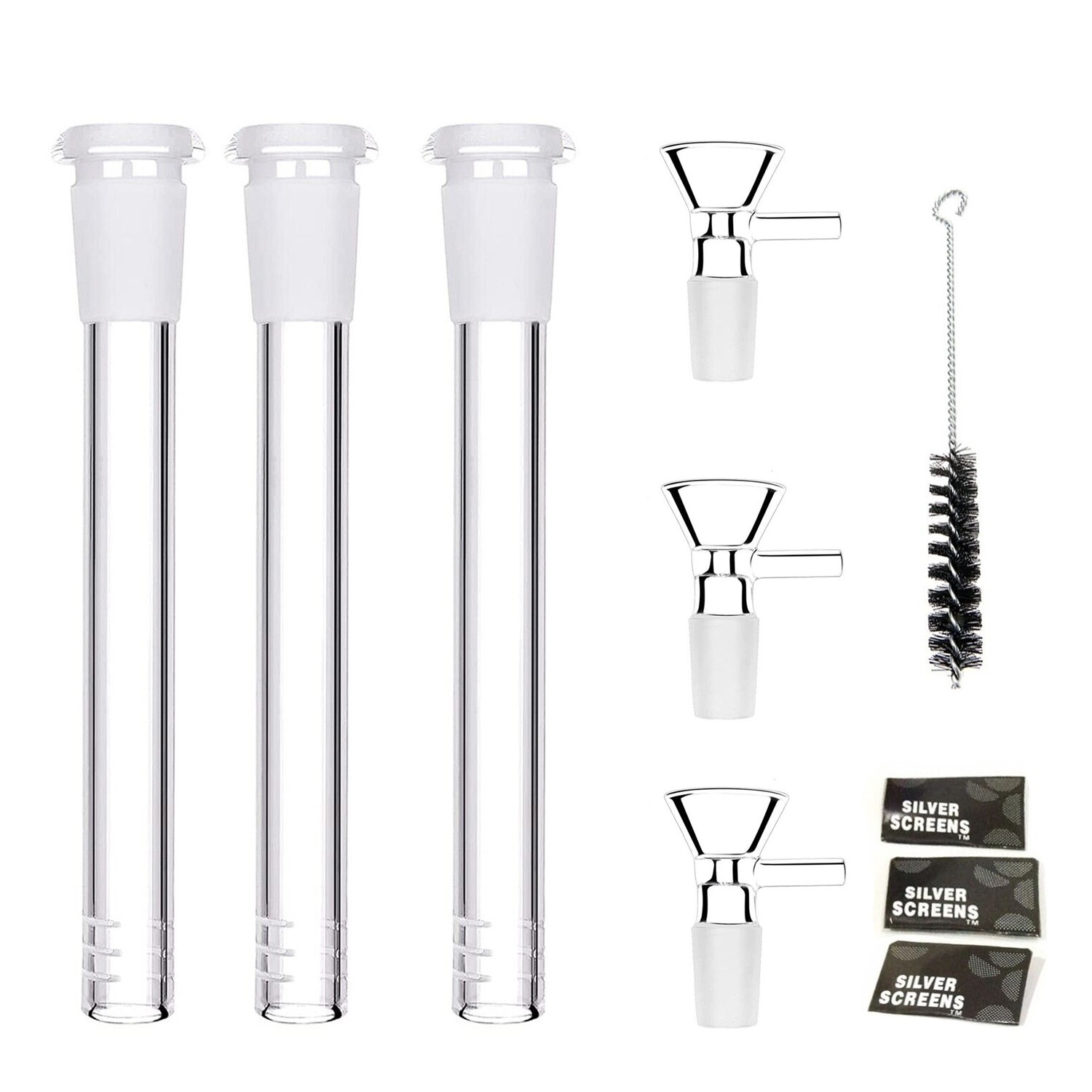 3PC 4.7 ''Glass Hookah Adapters Down Stem + 3PC 14mm Hookah Bowl Brushes Set 3PC 4.7 ''Glass Hookah Adapters Down Stem + 3PC 14mm Hookah Bowl Brushes Set