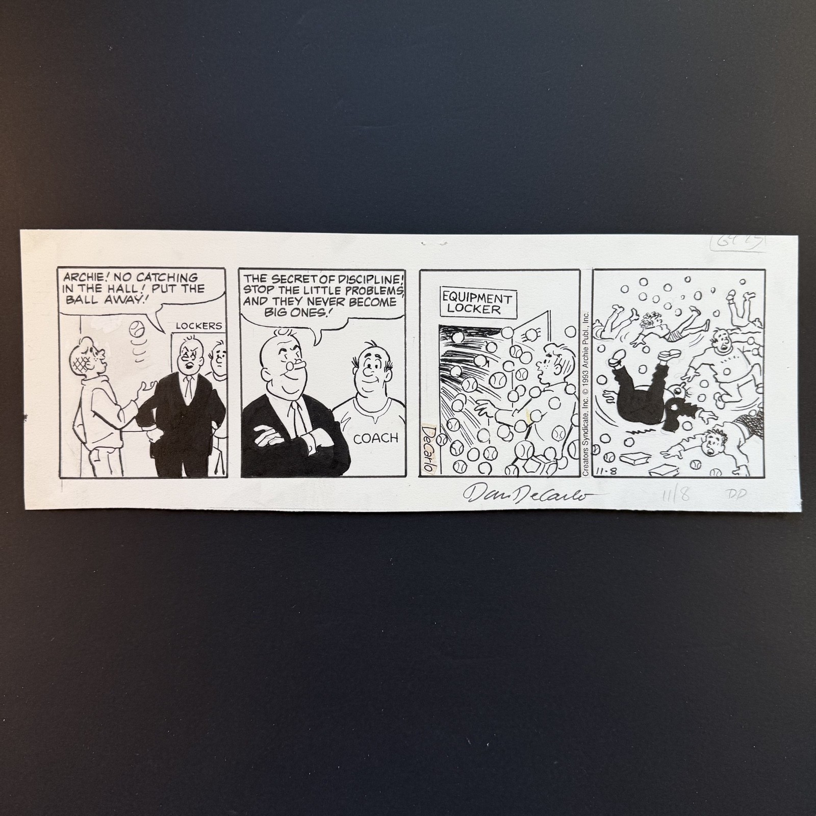 Archie Original Comic Art BASEBALL Signed Dan DeCarlo Riverdale Daily Strip 1993 Archie Original Comic Art BASEBALL Signed Dan DeCarlo Riverdale Daily Strip 1993