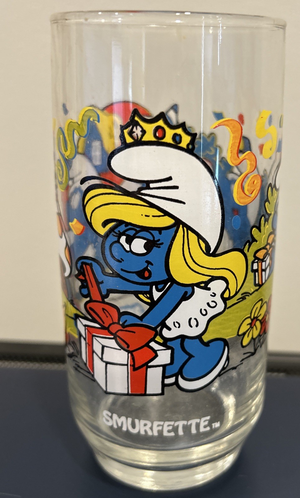 Vintage 1983 Smurfette 6” Drink Glass Peyo Collectible Wallace Berrie & Co Vintage 1983 Smurfette 6” Drink Glass Peyo Collectible Wallace Berrie & Co