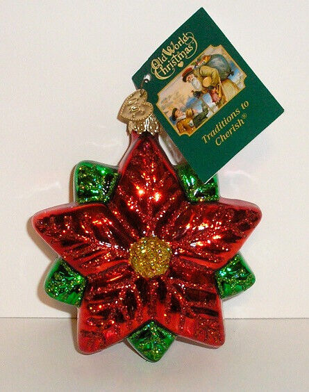 2011 - POINSETTIA STAR - OLD WORLD CHRISTMAS BLOWN GLASS ORNAMENT - NEW W/TAG