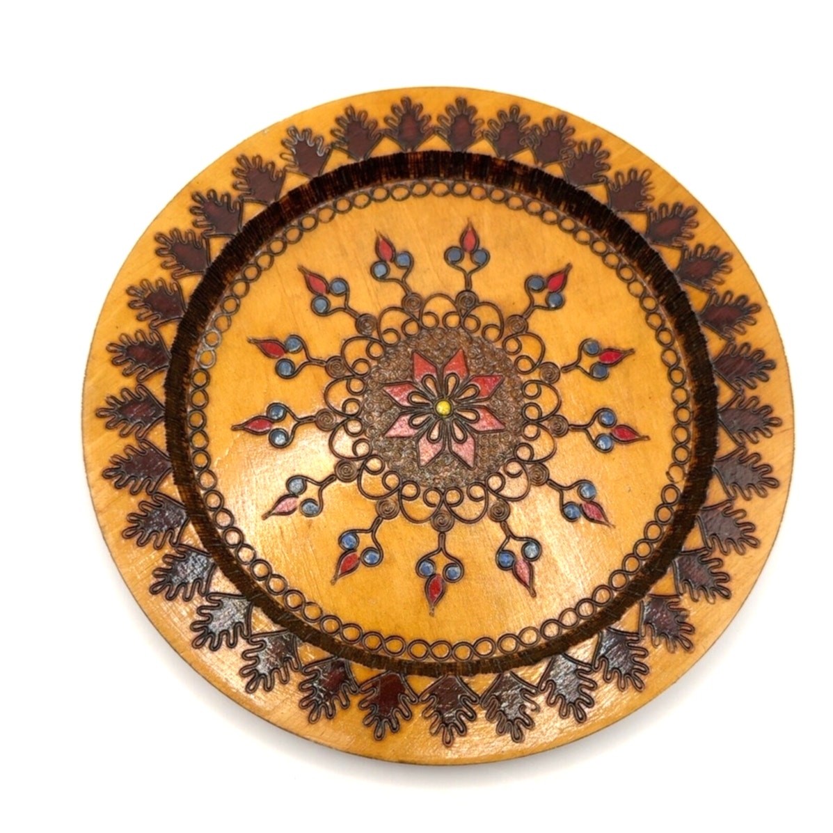 Vintage Polish Wooden Wall Plate Krakow Folk Art Pyrography Decor 9.5 Inch 1978 Vintage Polish Wooden Wall Plate Krakow Folk Art Pyrography Decor 9.5 Inch 1978