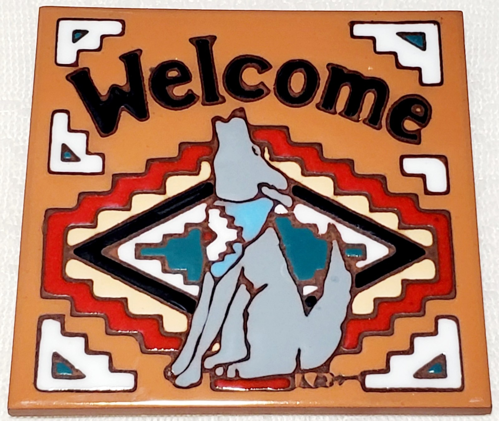 Earthtones Coyote Welcome Southwest Ceramic Art Tile Trivet Made in USA 4225R Earthtones Coyote Welcome Southwest Ceramic Art Tile Trivet Made in USA 4225R