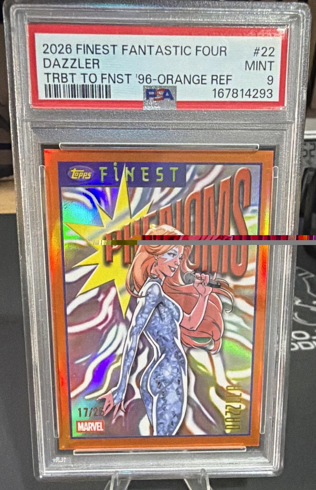 2026 Topps Finest Fantastic Four Dazzler #22 Orange Refractor 17/25 PSA 9 2026 Topps Finest Fantastic Four Dazzler #22 Orange Refractor 17/25 PSA 9
