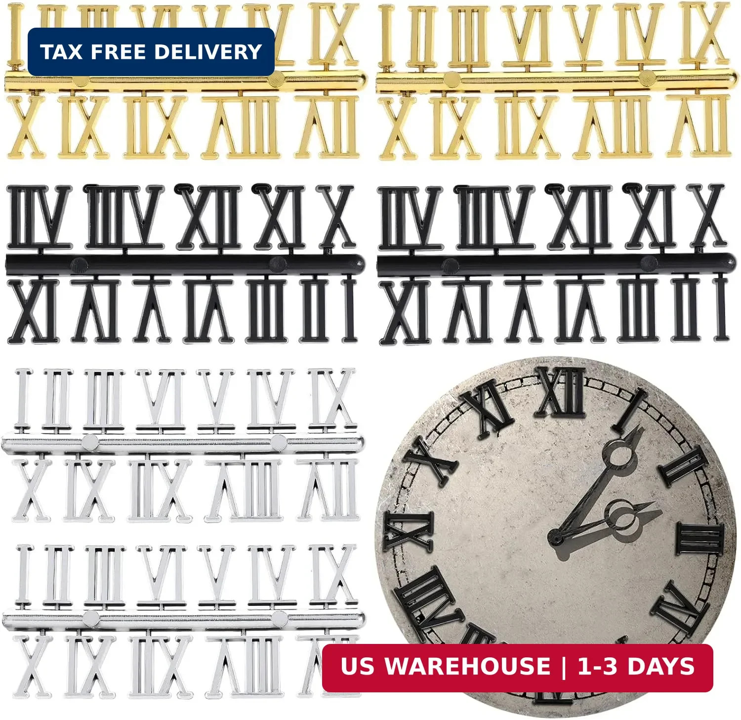 6 Sets Clock Numerals Kit, Roman Numbers DIY Digital Clock Number Wall Clock\'s H