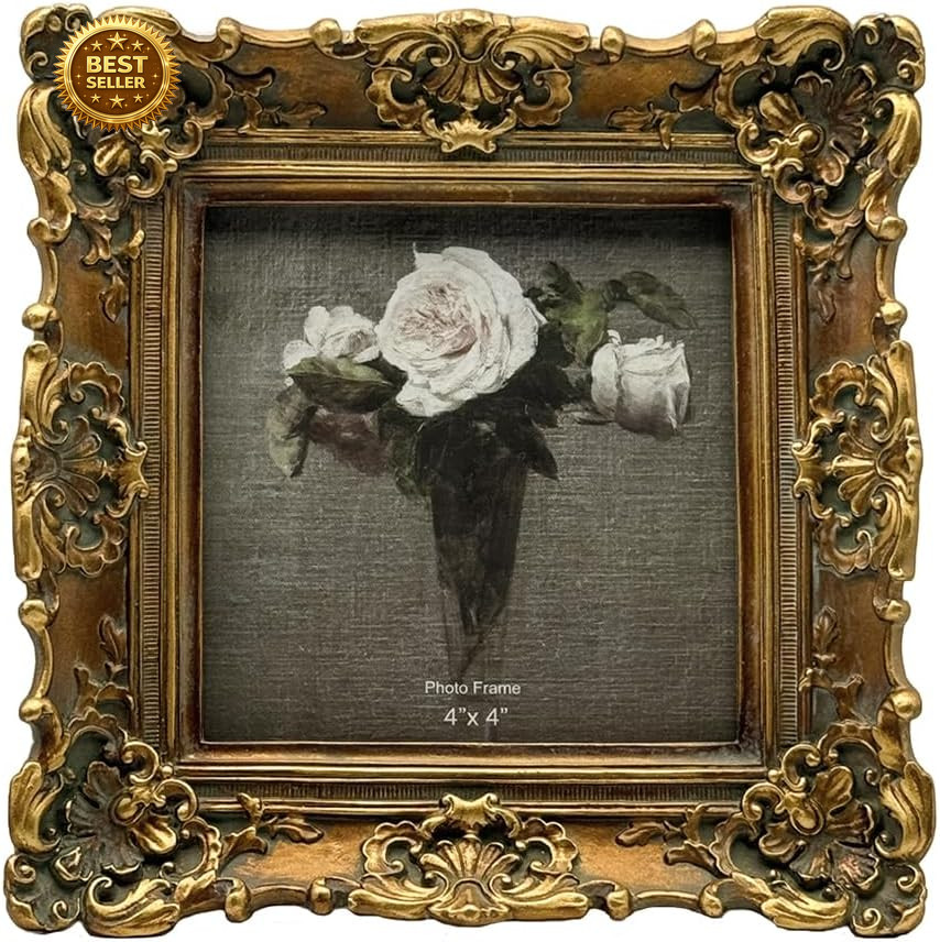 4X4 Vintage Picture Frame, Bronze Gold Square Photo Frame Wall Decor
