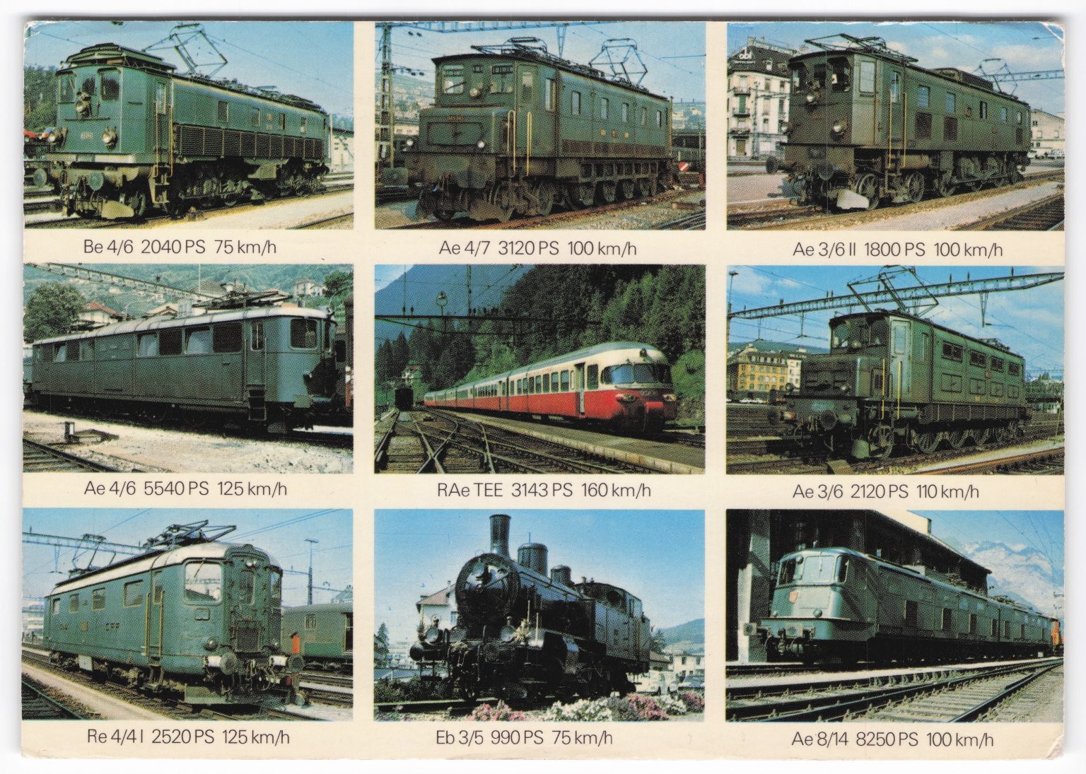 1975 Posted Postcard Swiss Locomotives Trains SBB Photoglob AG Switzerland 1975 Posted Postcard Swiss Locomotives Trains SBB Photoglob AG Switzerland