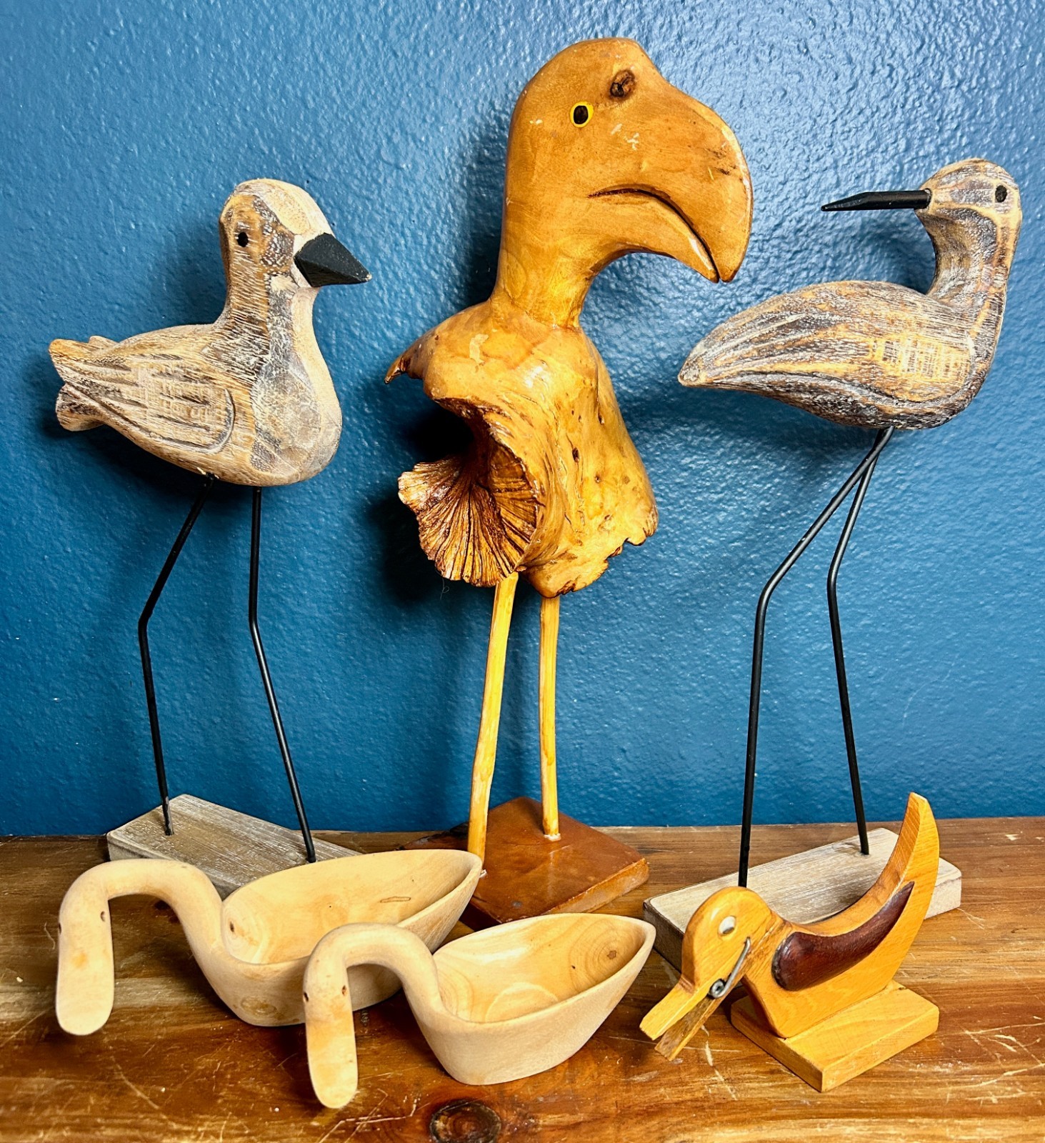 VTG Hand Carved Wood Bird Lot 6 Pc Folk Art Shorebirds Swans Duck Dodo? 15 VTG Hand Carved Wood Bird Lot 6 Pc Folk Art Shorebirds Swans Duck Dodo? 15