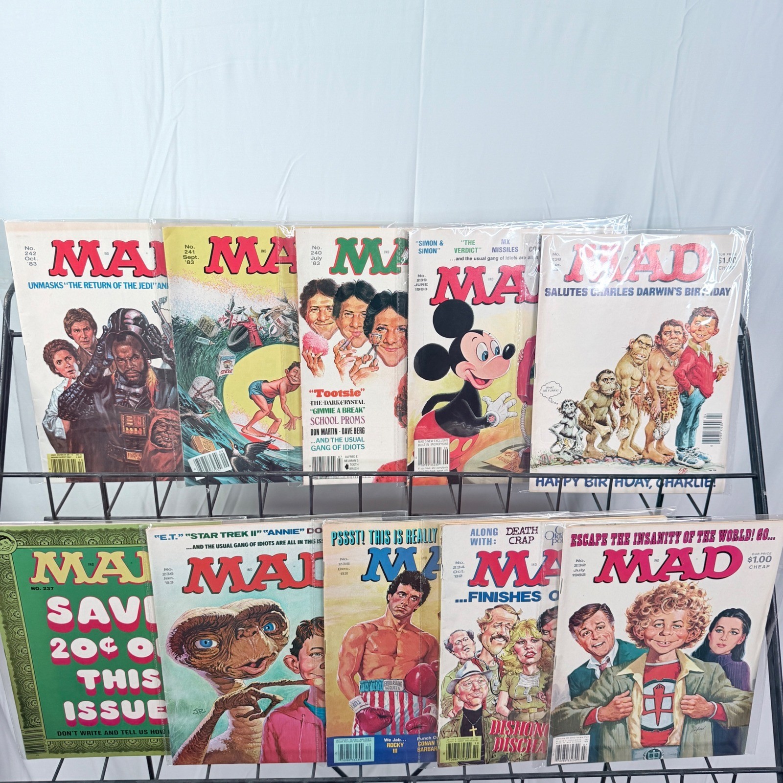 Vintage MAD Magazine 232 234-242 Lot 10 Issues 1982-83 Star Wars ET Rocky Parody