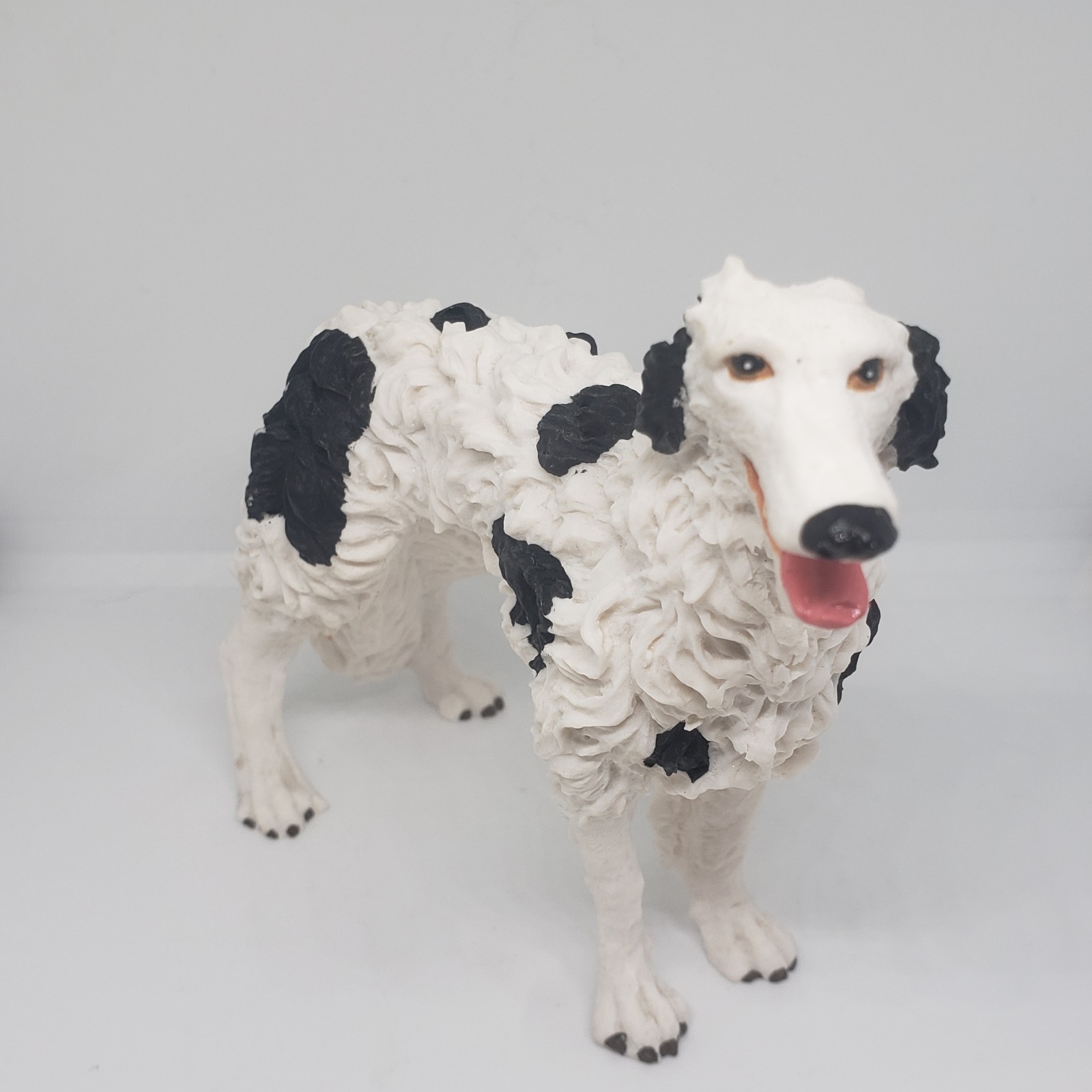Borzoi Russian Wolfhound Dog Resin Figurine White & Black Textured Sculpted Coat Borzoi Russian Wolfhound Dog Resin Figurine White & Black Textured Sculpted Coat