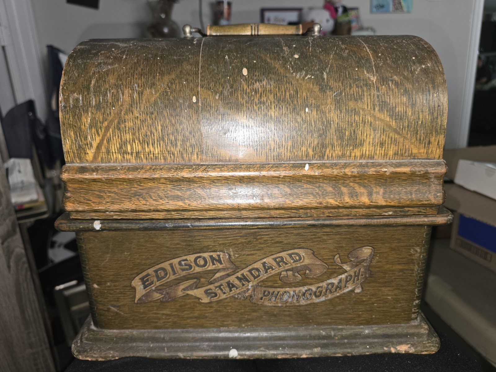 Antique Edison Standard Model B Cylinder Phonograph c1905-1907 Oak Case w/Crank 