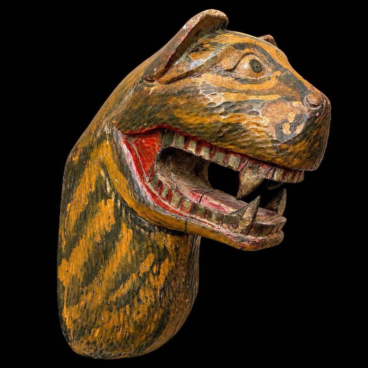 Antique 1880 - 1900 Circus Wagon Tiger Head Carved Wood Carnival 18 Inches Antique 1880 - 1900 Circus Wagon Tiger Head Carved Wood Carnival 18 Inches