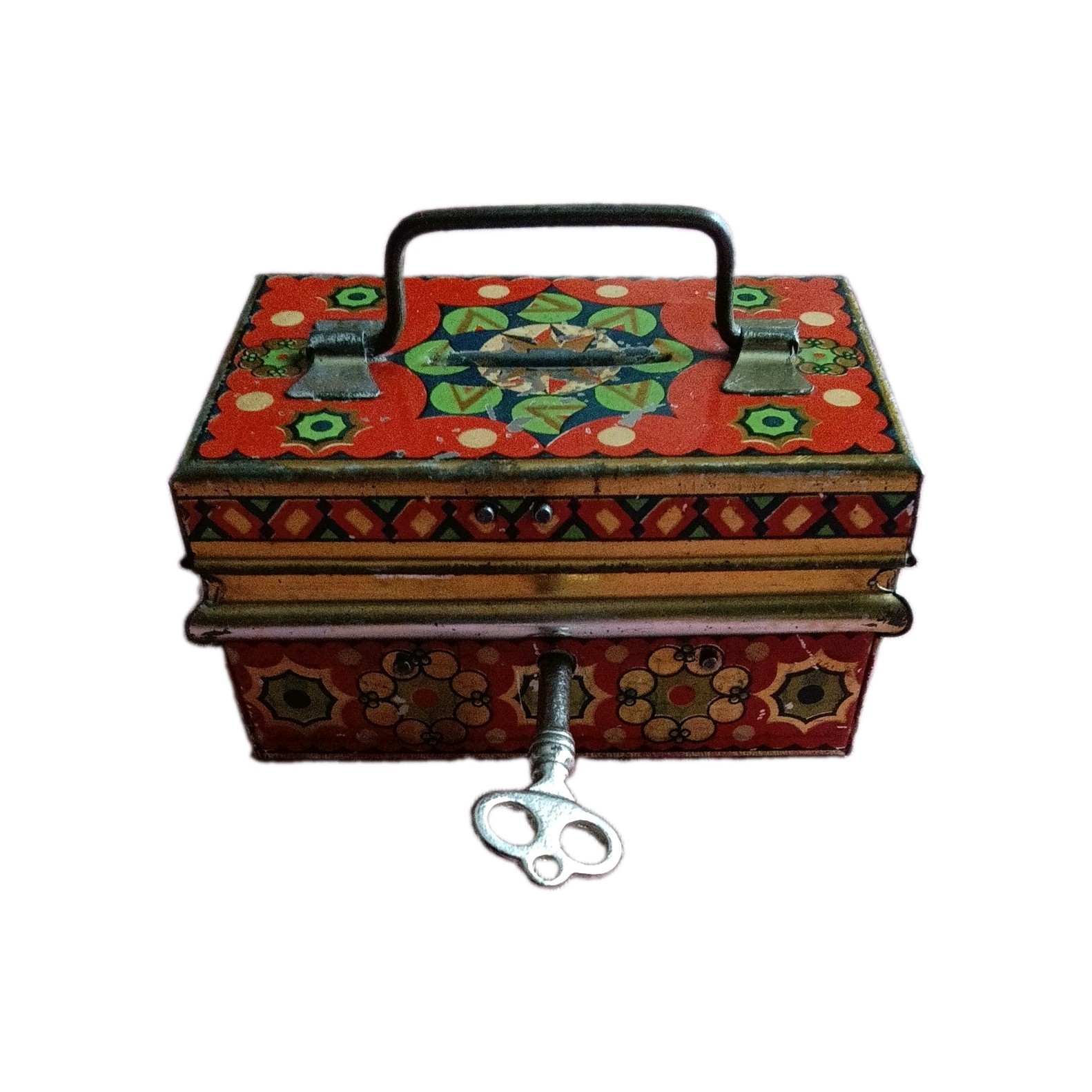 Rare Vintage Czechoslovakia 1930\'s Metal Litho Tin Lock Safety Box Collectible Rare Vintage Czechoslovakia 1930\'s Metal Litho Tin Lock Safety Box Collectible