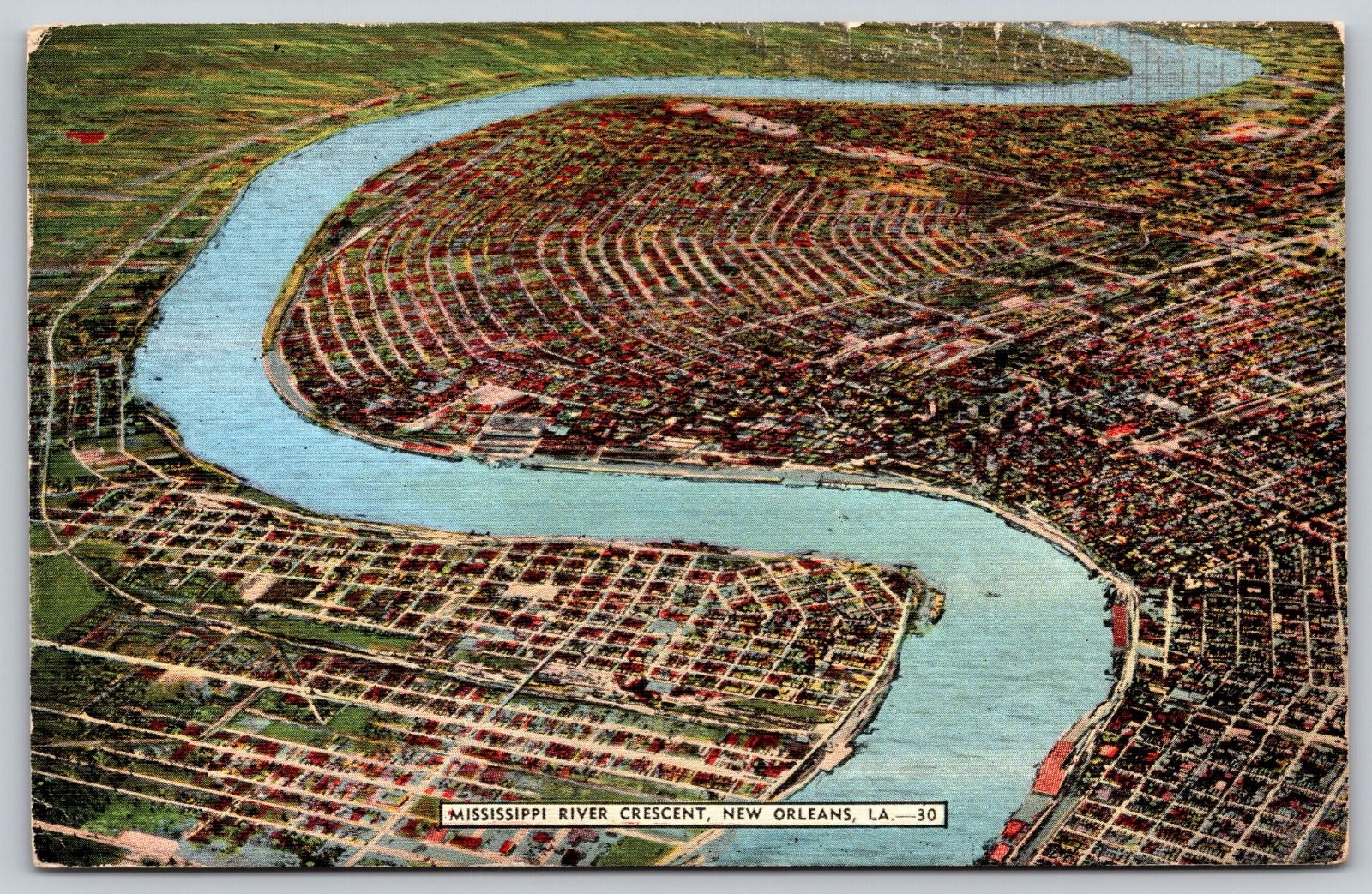 New Orleans Louisiana Mississippi River Crescent Aerial View Postcard PC396 New Orleans Louisiana Mississippi River Crescent Aerial View Postcard PC396
