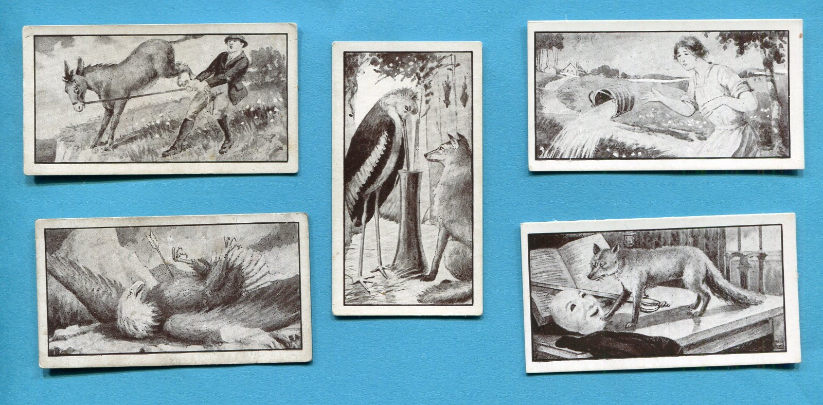 1932 W. H. & J. WOODS LTD. AESOP'S FABLES 5 DIFFERENT TOBACCO CARD LOT 1932 W. H. & J. WOODS LTD. AESOP'S FABLES 5 DIFFERENT TOBACCO CARD LOT
