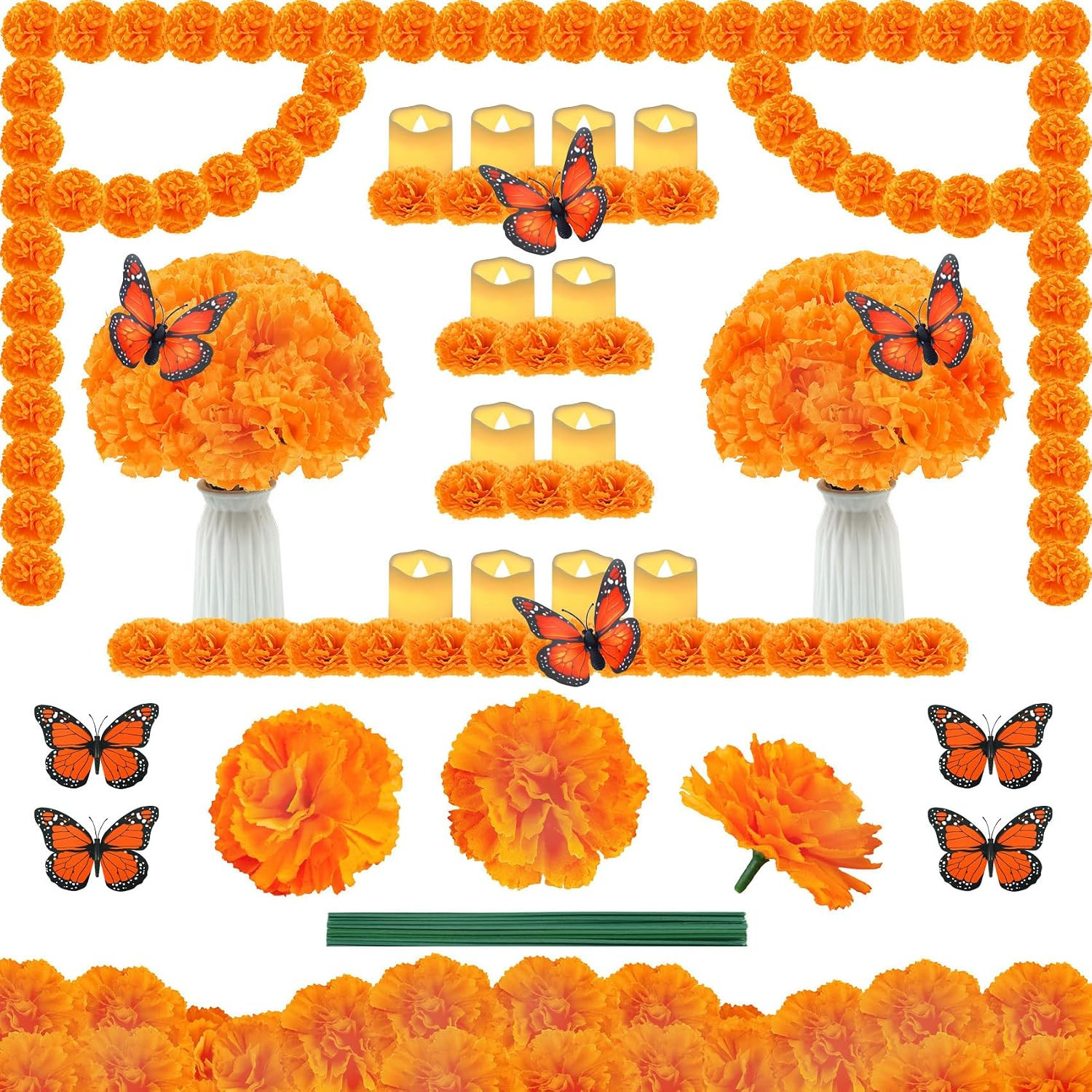 50Pcs Dia De Los Muertos Decorations Day of the Dead Decor Ofrenda Set