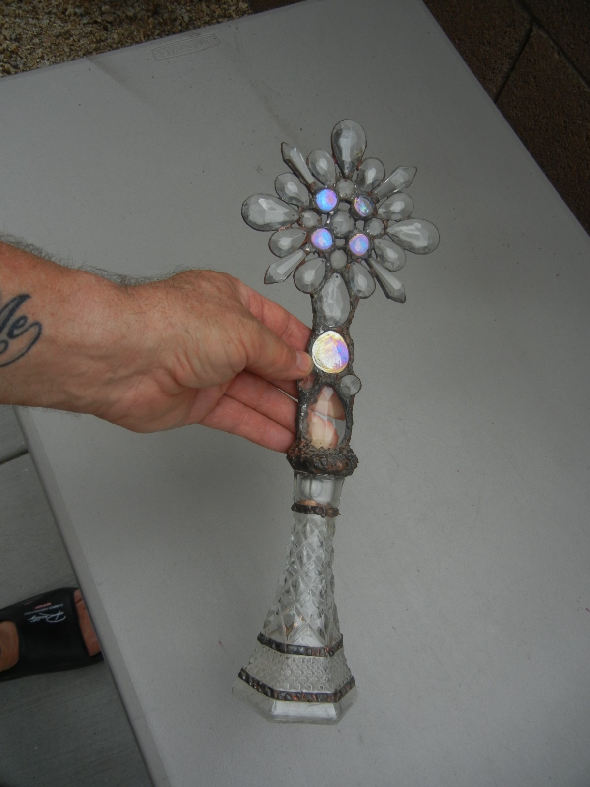 Decorative handmade antique cross Crystal Re-Purposed Antique Glass Bottle - 15 Decorative handmade antique cross Crystal Re-Purposed Antique Glass Bottle - 15