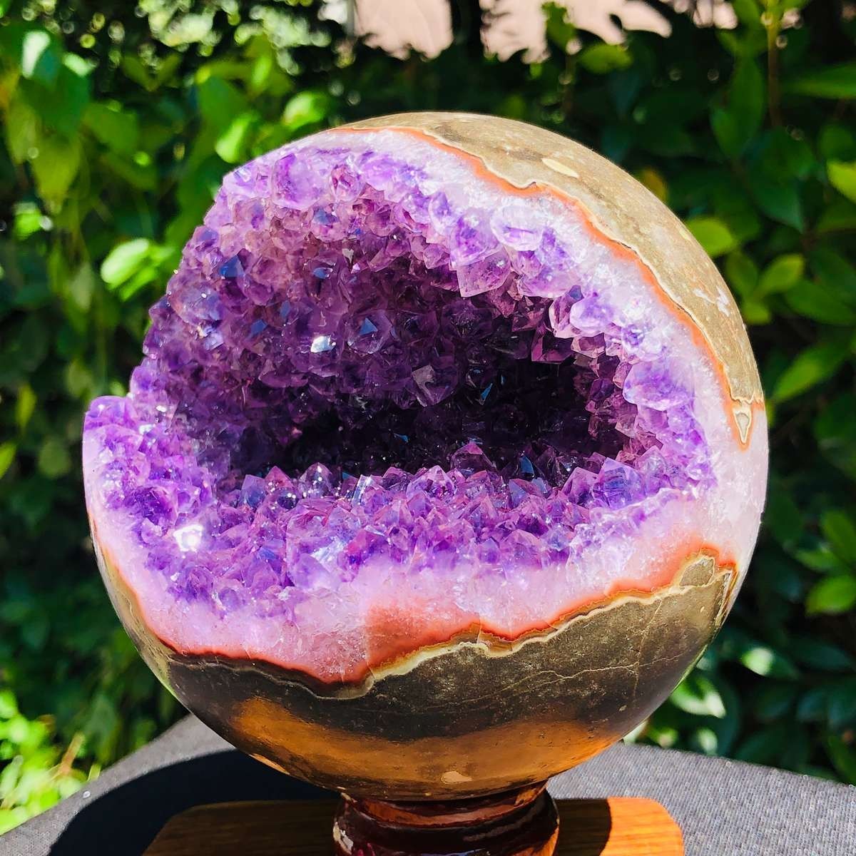 4.2 LB Natural Agate Sphere with Amethyst Geode Druzy Open Mouth Crystal Ball