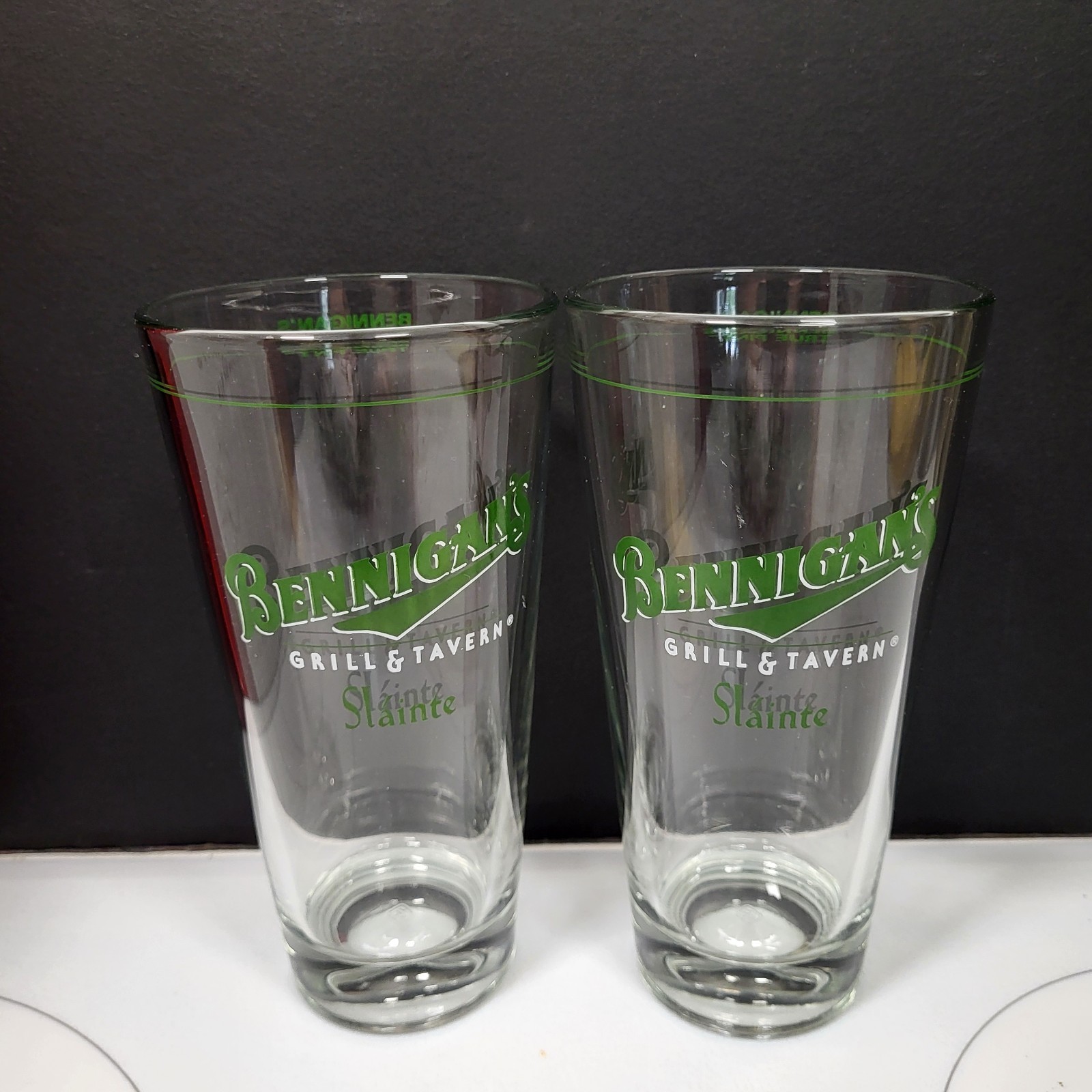 Bennigan's Irish American Grill & Tavern Set Of 2 True Pint Glasses Vintage 