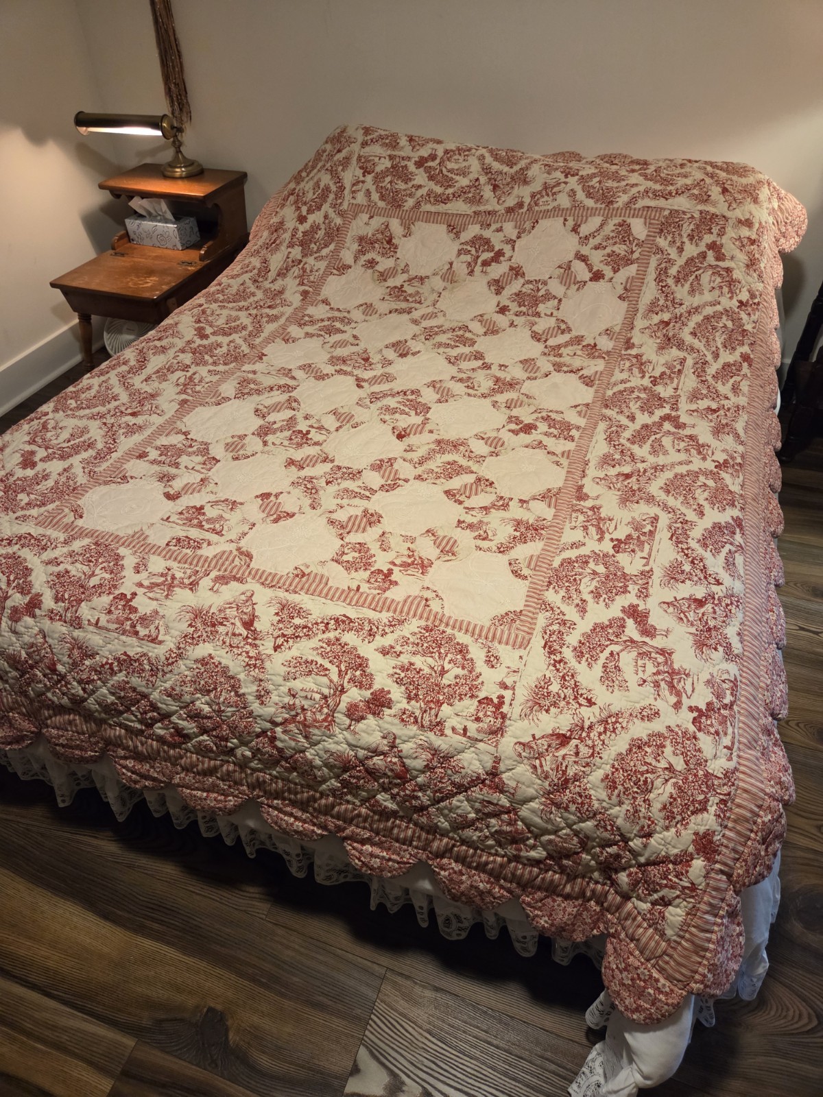 Vintage French Country Toile Quilt Classic Pastoral Print Red + Cream Vintage French Country Toile Quilt Classic Pastoral Print Red + Cream