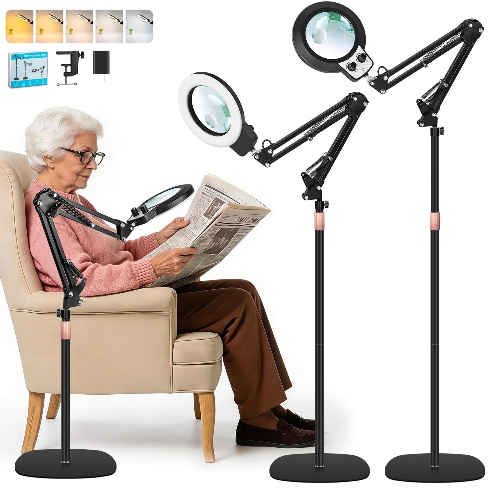 12X&30X Floor Magnifying Glass with Light and Stand, 2 in 1 Magnifier | Workb... 12X&30X Floor Magnifying Glass with Light and Stand, 2 in 1 Magnifier | Workb...