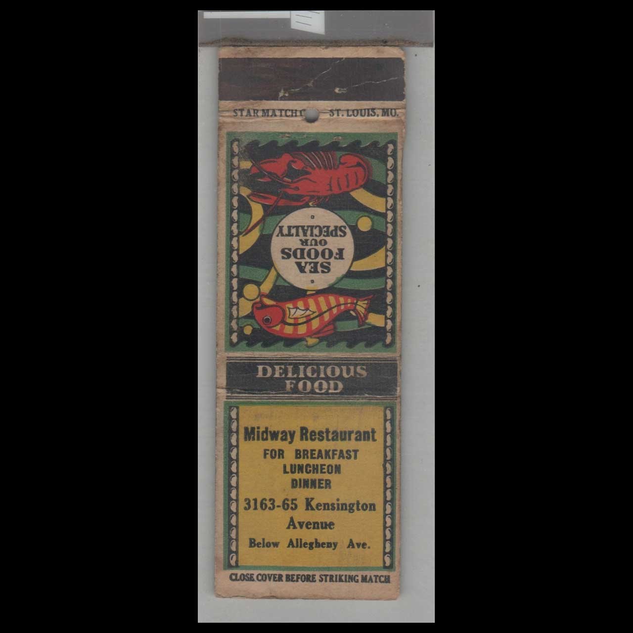 Matchbook Cover - Star Match Co Midway Restaurant Kensington Avenue Matchbook Cover - Star Match Co Midway Restaurant Kensington Avenue